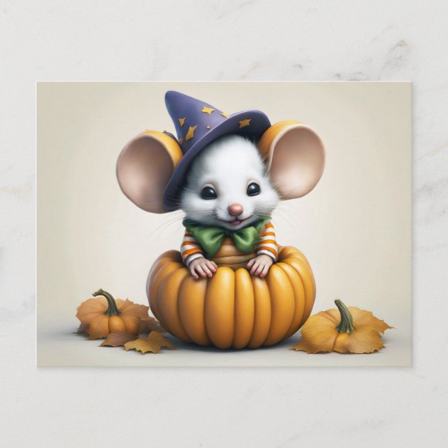 Carte Postale Mignonne souris halloween automne Bonjour manquer  (Devant)