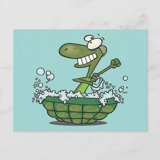Carte Postale mignonne tortue se baigner dans sa coquille frotte (Devant)