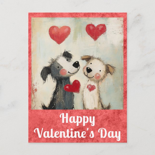 Carte Postale Mignonne Valentines Jour Aquarelle Chien Chien Chi (Devant)