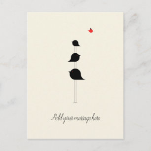 Carte Postale Mignons oiseaux minimalistes Dessin rouge noir