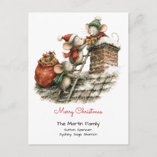 Carte Postale Mignons Souris sur le Toit avec Cadeaux Joyeux Noë