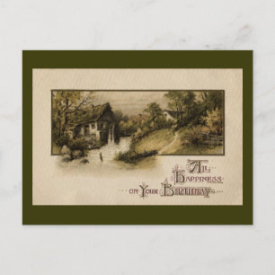 Carte Postale Mill Waterwheel Vintage Anniversaire