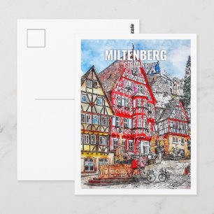 Carte Postale Miltenberg Allemagne Fameux Travel Place aquarelle