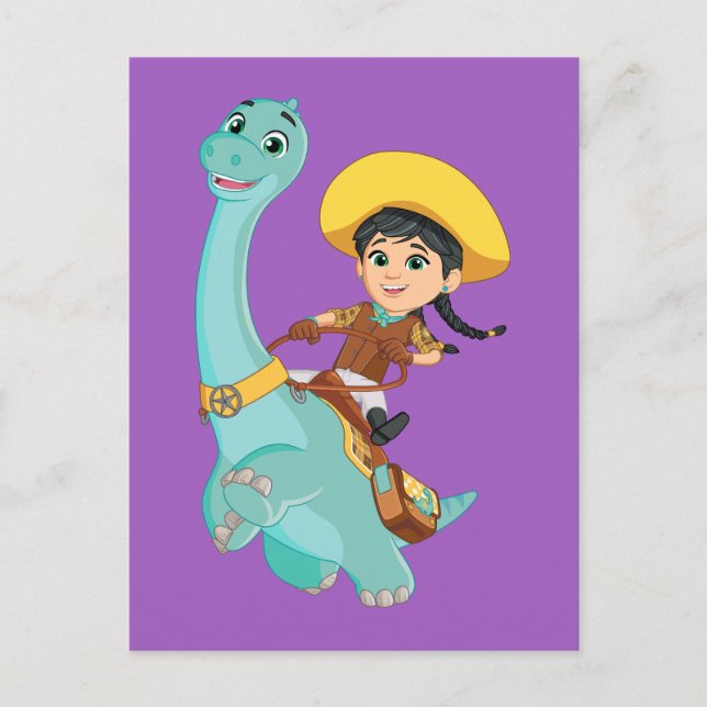 Carte Postale Min & Clover | Joyeux Cowgirl & Brontosaurus Ride (Devant)