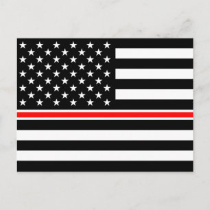 Carte Postale Mince Red Line Pompiers Héros Drapeau américain