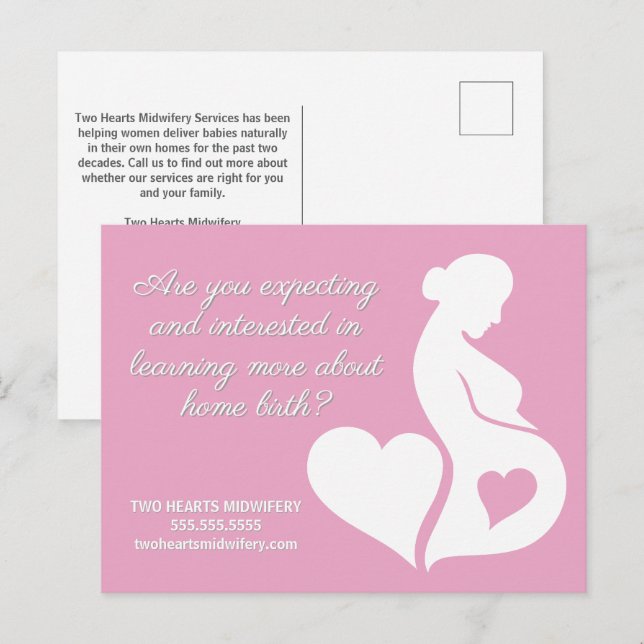 Carte Postale Mineure Doula belle grossesse Business Pink (Devant / Derrière)