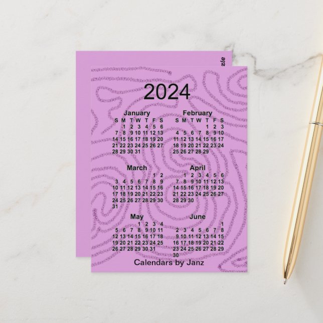 Carte Postale Mini calendrier 2024 Purple Maze 6 mois par Janz (Devant/Arrière en situation)