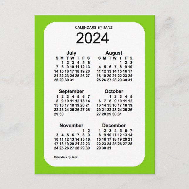 Carte Postale Mini calendrier 2024 Vert Jaune 6 mois par Janz (Devant)