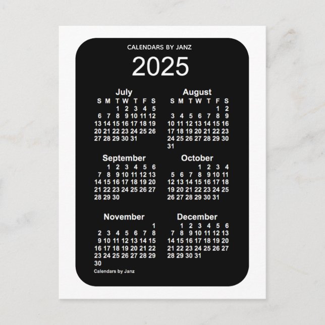 Carte Postale Mini calendrier 2025 White Neon 6 mois par Janz (Devant)