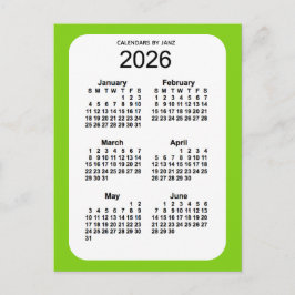 Carte Postale Mini calendrier 2026 Jaune Vert 6 mois par Janz