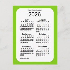Carte Postale Mini calendrier 2026 Jaune Vert 6 mois par Janz