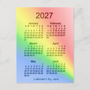 Carte Postale Mini calendrier 2027 Arc en ciel 6 mois par Janz