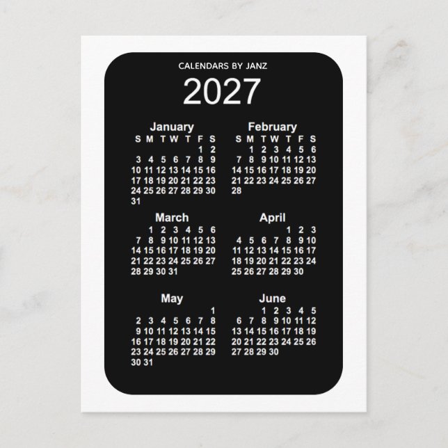 Carte Postale Mini calendrier 2027 White Neon 6 mois par Janz (Devant)