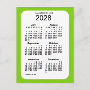 Carte Postale Mini calendrier 2028 Jaune Vert 6 mois par Janz
