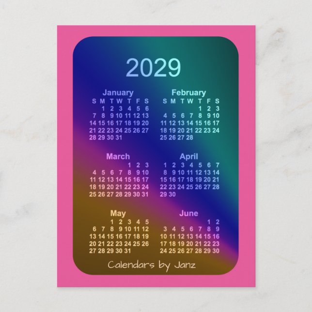 Carte Postale Mini calendrier Aurora rose 6 mois 2029 par Janz (Devant)