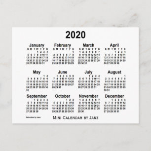 Carte Postale Mini calendrier blanc 2020 par Janz