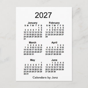 Carte Postale Mini calendrier blanc de 6 mois 2027 par Janz