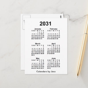 Carte Postale Mini calendrier blanc de 6 mois 2031 par Janz