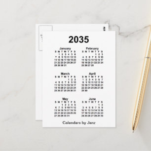 Carte Postale Mini calendrier blanc de 6 mois 2035 par Janz