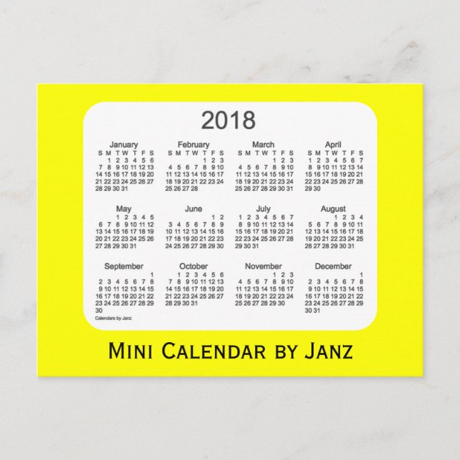 Carte Postale Mini calendrier Jaune 2018 par Janz (Devant)