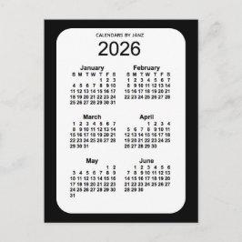 Carte Postale Mini calendrier noir 6 mois 2026 par Janz