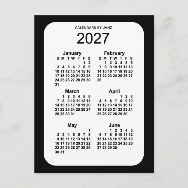Carte Postale Mini calendrier noir 6 mois 2027 par Janz (Devant)