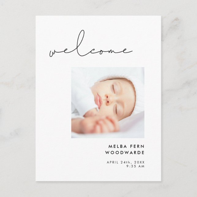 Carte Postale Mini écrit à la main Bienvenue nouvelle photo bébé (Devant)