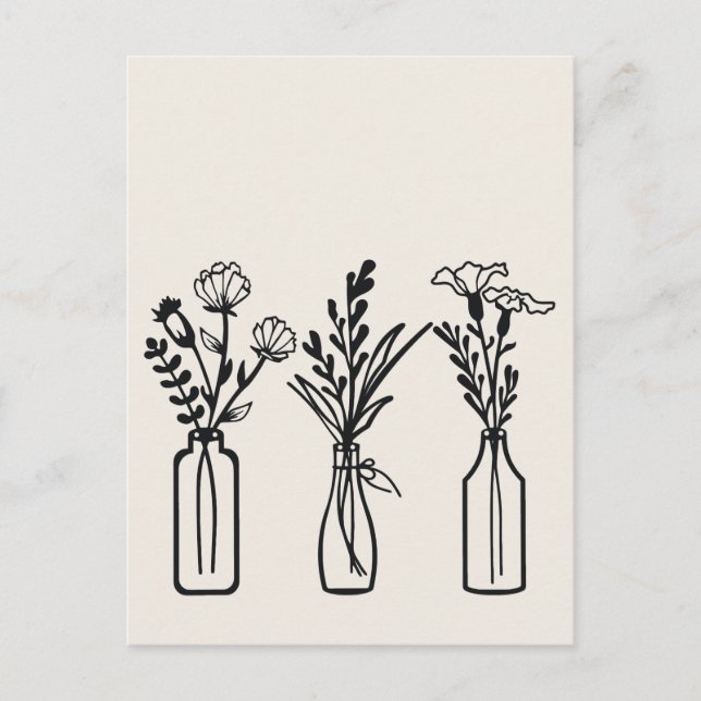 Carte Postale Minimal | 3 Vols à fleurs | Moderne (Devant)