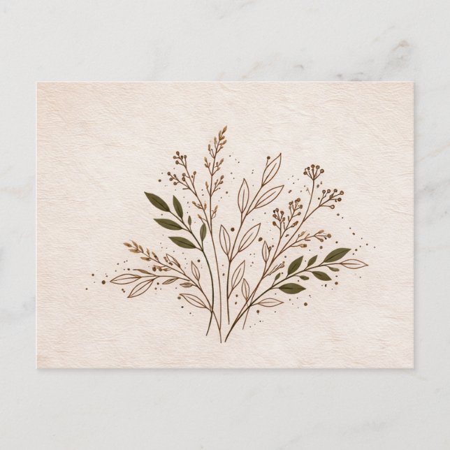 Carte Postale Minimal Boho Botanical Line Art Leaf Illustration (Devant)