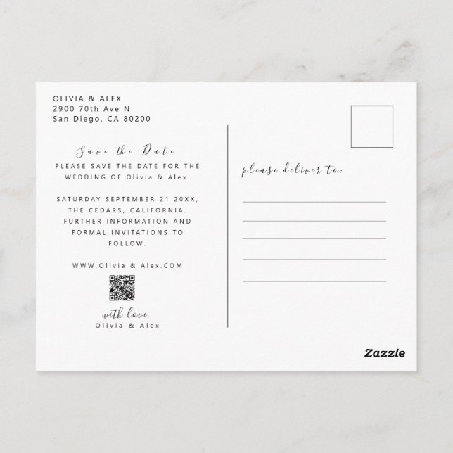 Carte Postale Minimal et chic | Mariage Photo Enregistrer La Dat (Dos)