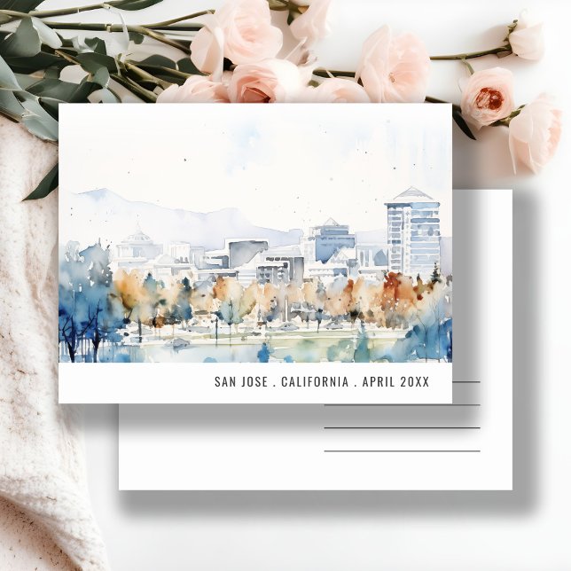Carte Postale Minimal San Jose, Californie Aquarelle Travel (Créateur téléchargé)