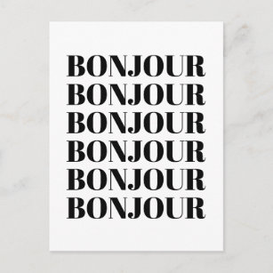 Carte Postale Minimaliste Bonjour Française Typographie Noir Bla