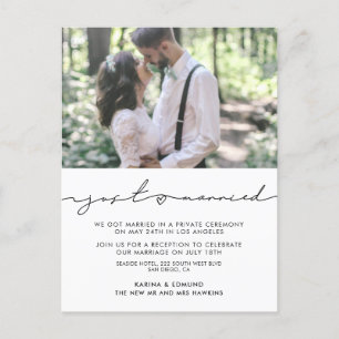 Carte Postale Minimaliste moderne écrit à la main Juste marié