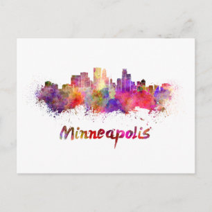 Carte Postale Minneapolis skyline en aquarelle