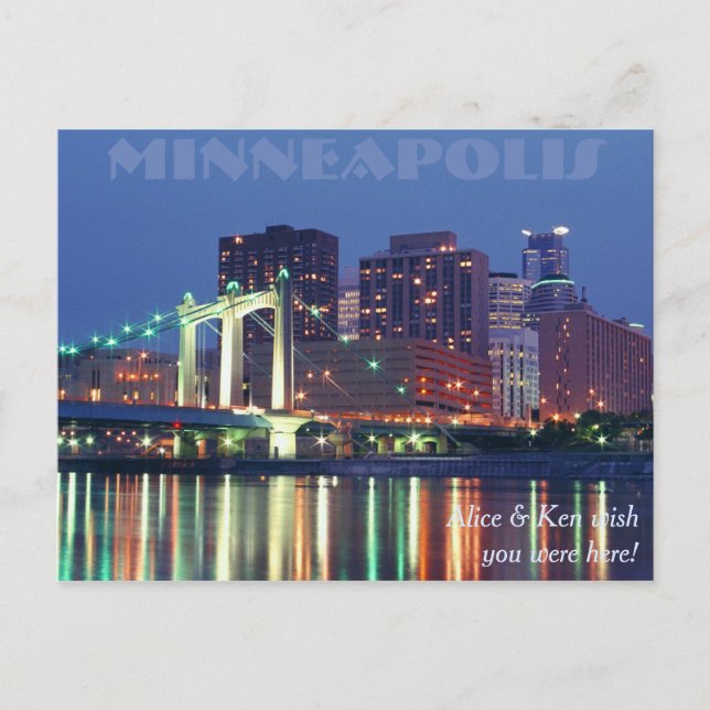 Carte Postale Minneapolis Skyline la nuit (Devant)