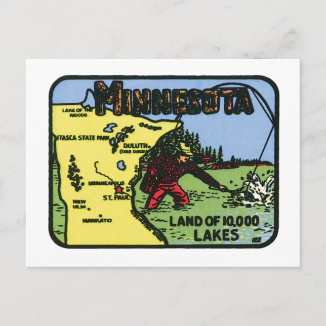 Carte Postale Minnesota MN Étiquette Vintage (Devant)