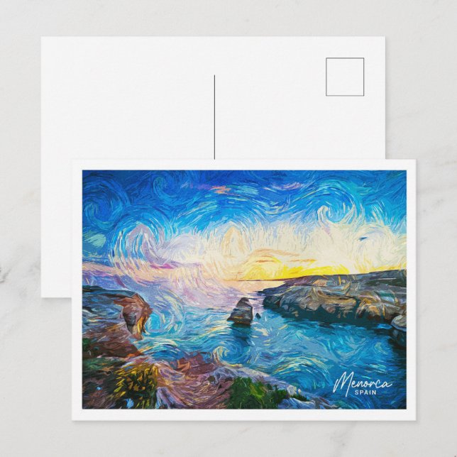 Carte Postale Minorque Espagne Belle peinture à huile Paysage (Devant / Derrière)