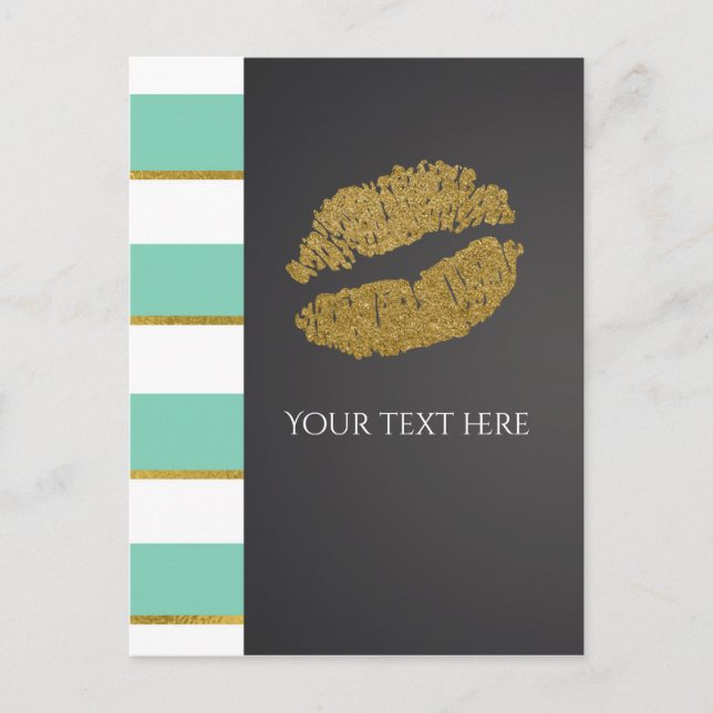 Carte Postale Mint Green & White Faux Gold Shimmer Lips (Devant)