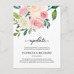 Carte Postale Mise à jour de report de mariage floral rose