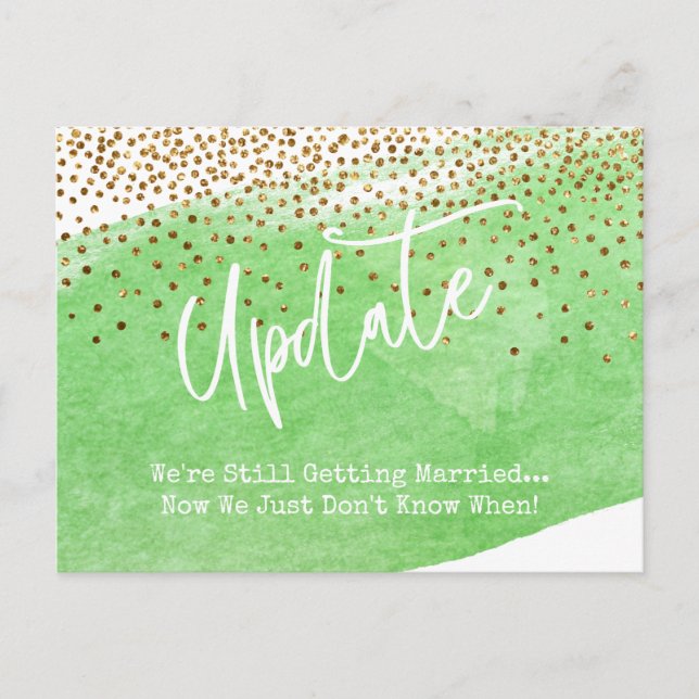 Carte Postale Mise à jour Mariage reportée Confetti & Green Brus (Devant)