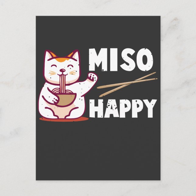 Carte Postale Miso Happy Amoureux des chats japonais Ramen Pun (Devant)