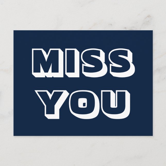 Carte Postale Miss You, bleu marine blanc moderne audacieux (Devant)