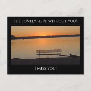 Carte Postale Miss You, c'est la solitaire ici, Banc Solo près d