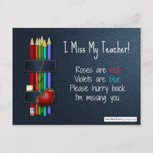 Carte Postale Miss You Poem pour l'enseignant de l'étudiant