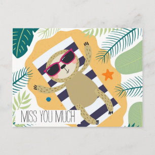 Carte Postale Miss You Sloth Vacation Beach Pool