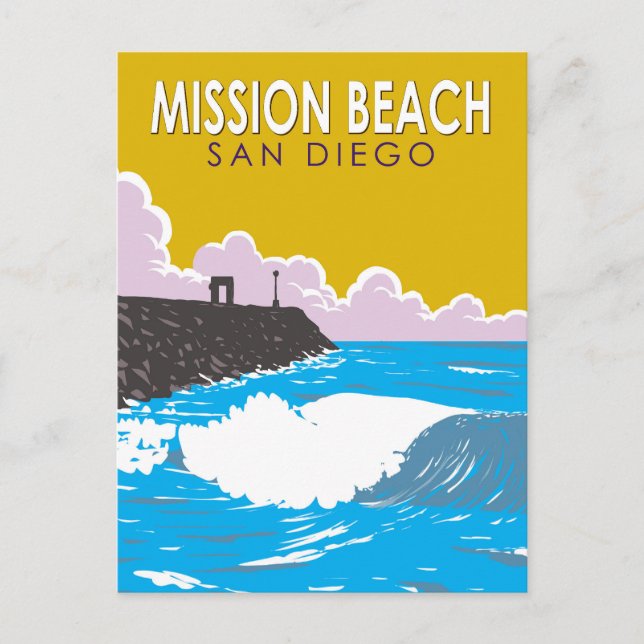 Carte Postale Mission Beach Californie Voyage Art Rétro (Devant)