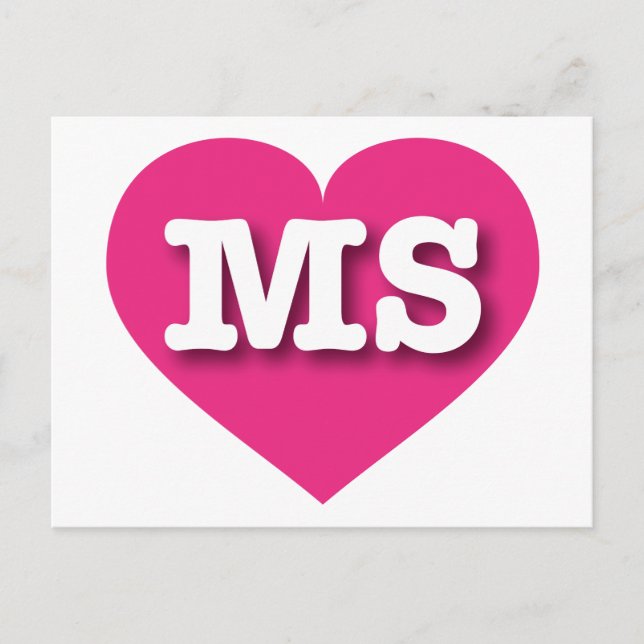 Carte Postale Mississippi Hot Pink Heart - J'aime MS (Devant)