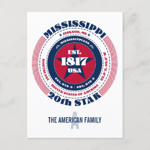 Carte Postale Mississippi, Jackson, MS, Patriotique, Monogramme