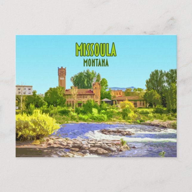 Carte Postale Missoula Montana Centre-ville Vintage (Devant)