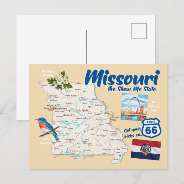 Carte Postale Missouri MO The Show Me State Map Arch Route 66 (Devant / Derrière)